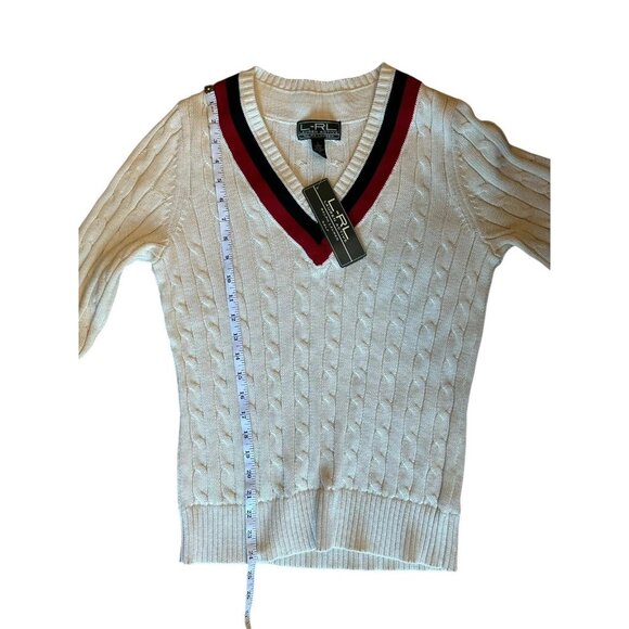 Lauren Ralph Lauren V Neck Cricket Sweater Cable Knit Sz Large NEW Golf Preppy - Picture 8 of 10